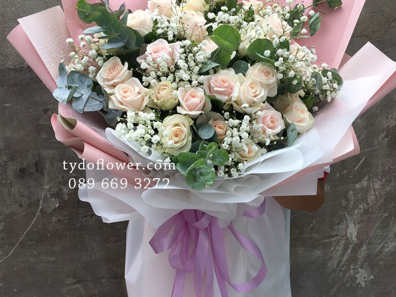 BÓ HOA CHÚC MỪNG B2005 - Bó Hoa Hồng Kem