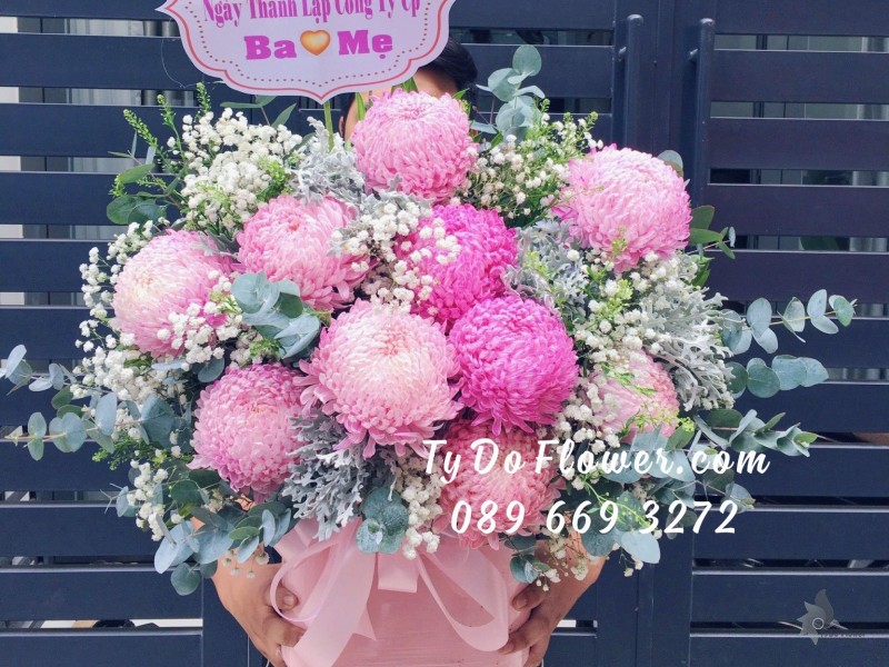 G0123266 GIỎ HOA CÚC MẪU ĐƠN HỒNG HOA CHÚC MỪNG