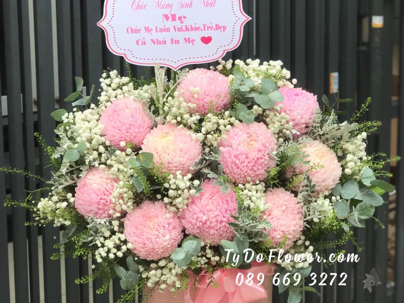 G0123267 GIỎ HOA CÚC MẪU ĐƠN HỒNG HOA CHÚC MỪNG SINH NHẬT MẸ