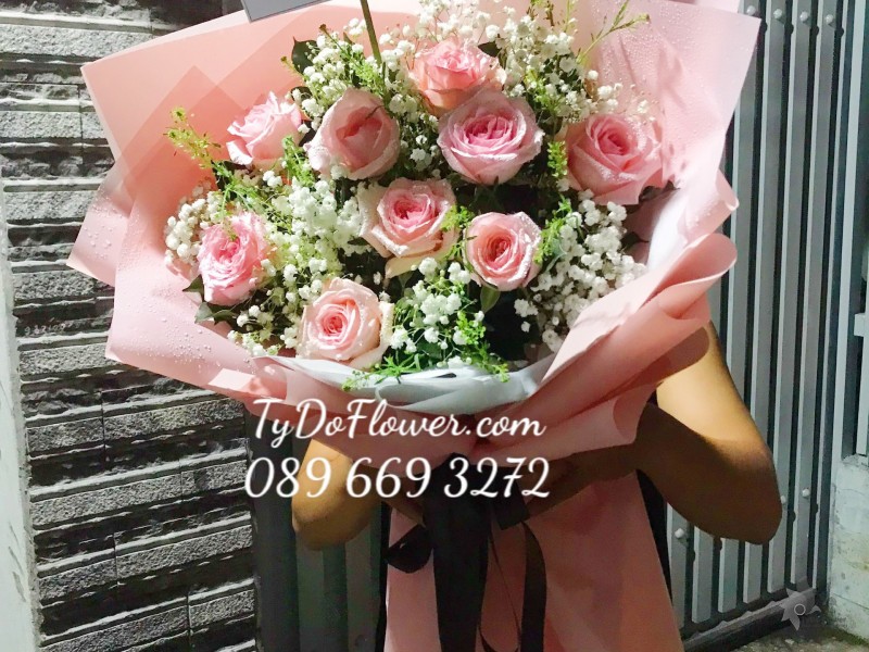 B0323401 BÓ HOA HỒNG OHARA PINK ROSES Hoa Chúc Mừng