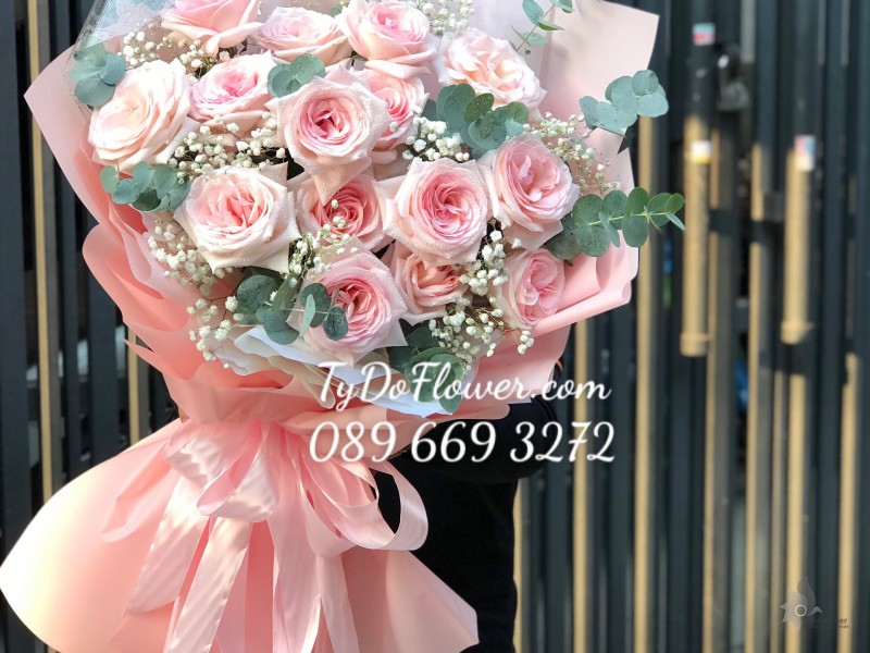 B0323477 BÓ HOA HỒNG PINK OHARA ROSES Hoa Chúc Mừng