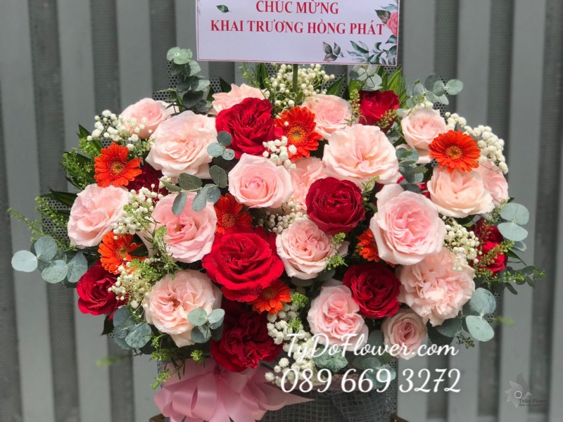 G0323523 GIỎ HOA HỒNG OHARA ROSES Hoa Chúc Mừng Khai Trương