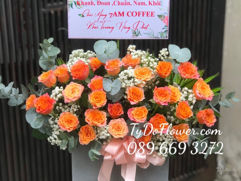 G0523624 GIỎ HOA HỒNG CAM SPIRIT ROSES Hoa Chúc Mừng Khai Trương