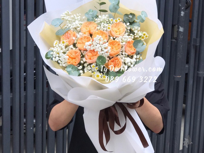 B0623711 BÓ HOA HỒNG CAM JULIET ROSES Hoa Chúc Mừng