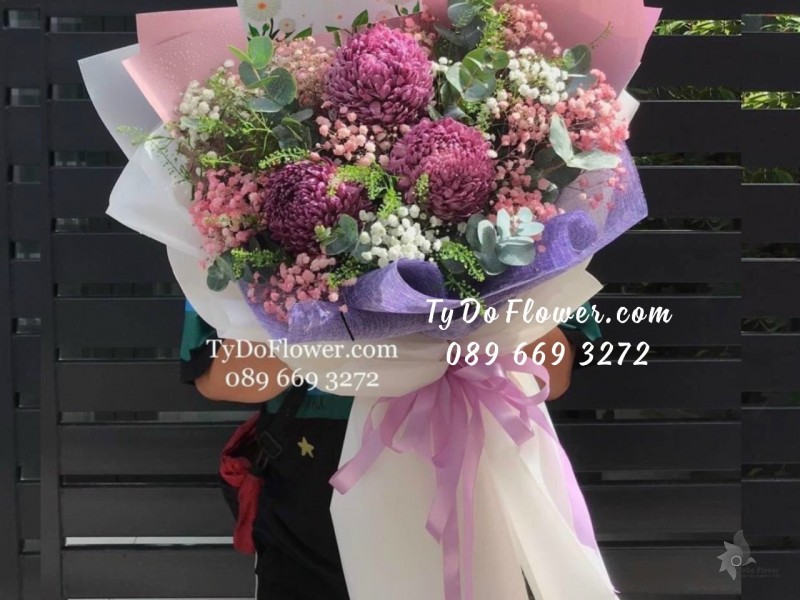 B0623736 BÓ HOA CÚC MẪU ĐƠN MÀU TÍM Hoa Chúc Mừng Sinh Nhật ừ