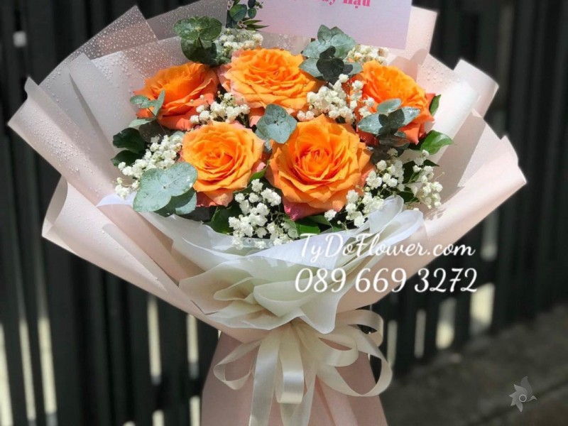 B0723838 BÓ HOA HỒNG CAM SPIRIT ROSES Hoa Chúc Mừng Sinh Nhật