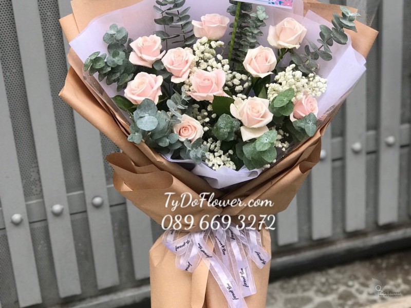 B0823867 BÓ HOA HỒNG KEM Hoa Chúc Mừng Sinh Nhật