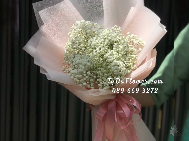 B10231055 BÓ HOA CHÚC MỪNG thiết kế Hoa Baby Trắng