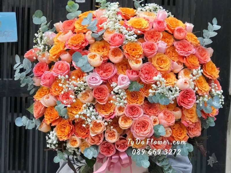 G12231211 GIỎ HOA CHÚC MỪNG thiết kế tone màu cam