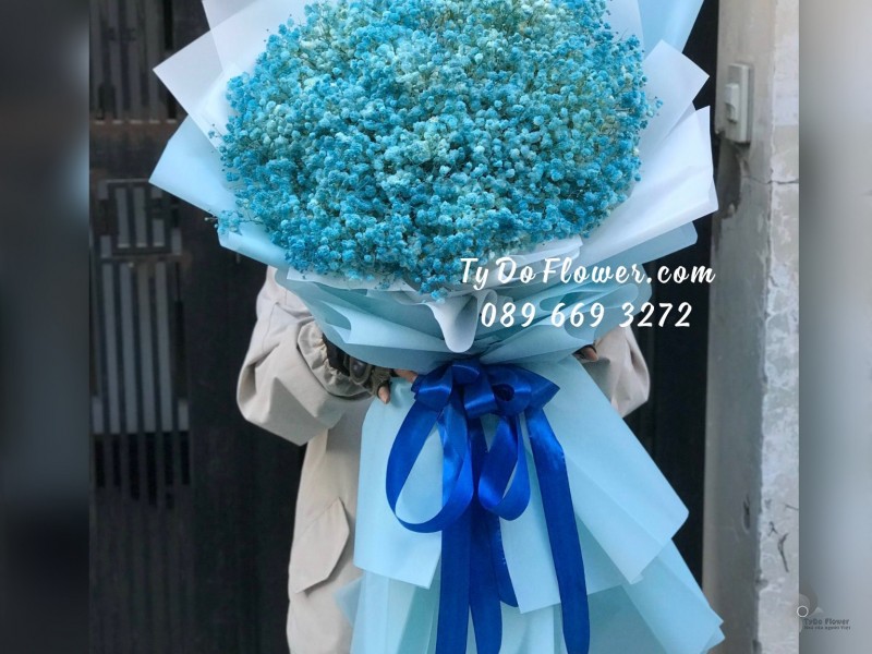B12231219 BÓ HOA CHÚC MỪNG SINH NHẬT CHỒNG thiết kế Hoa Baby Mảu  Xanh Dương