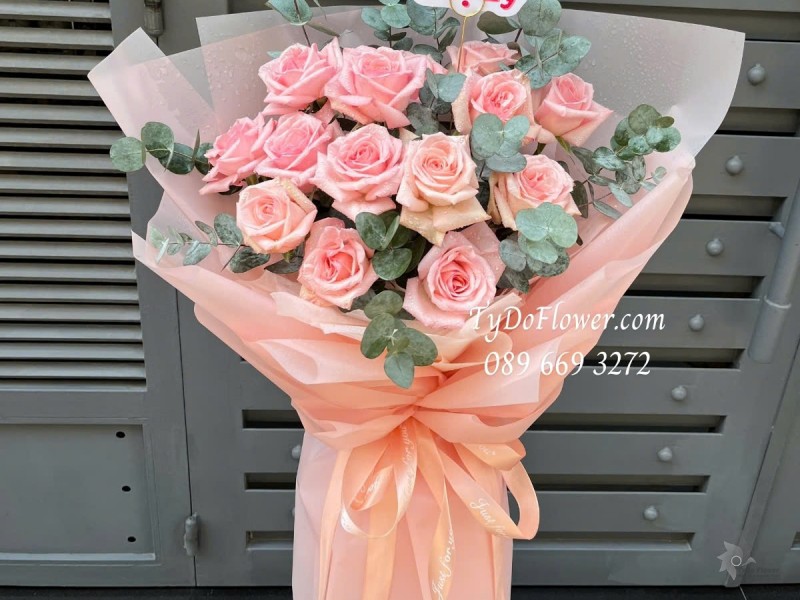 B012538 BÓ HOA CHÚC MỪNG SINH NHẬT Thiết kế Hoa Hồng Pink Ohara