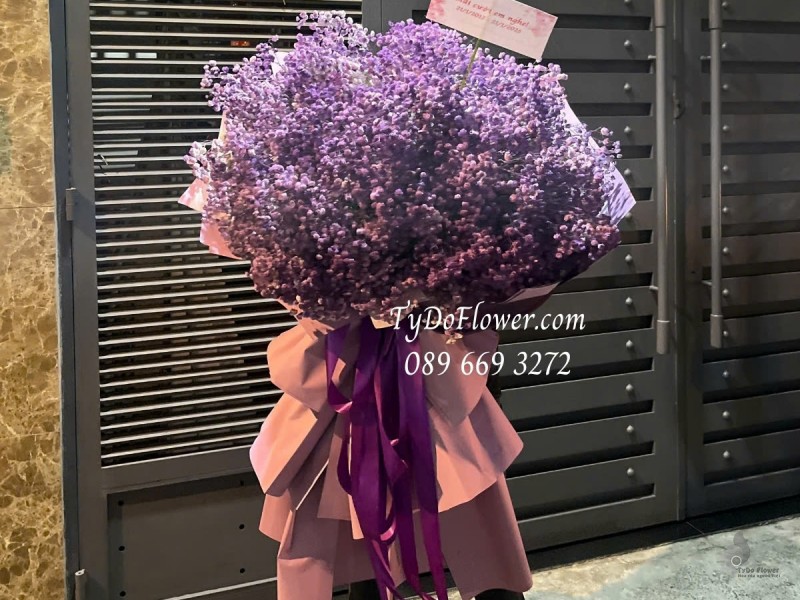 B012546 BÓ HOA CHÚC MỪNG KỶ NIỆM NGÀY CƯỚI Thiết kế Hoa Baby Tím