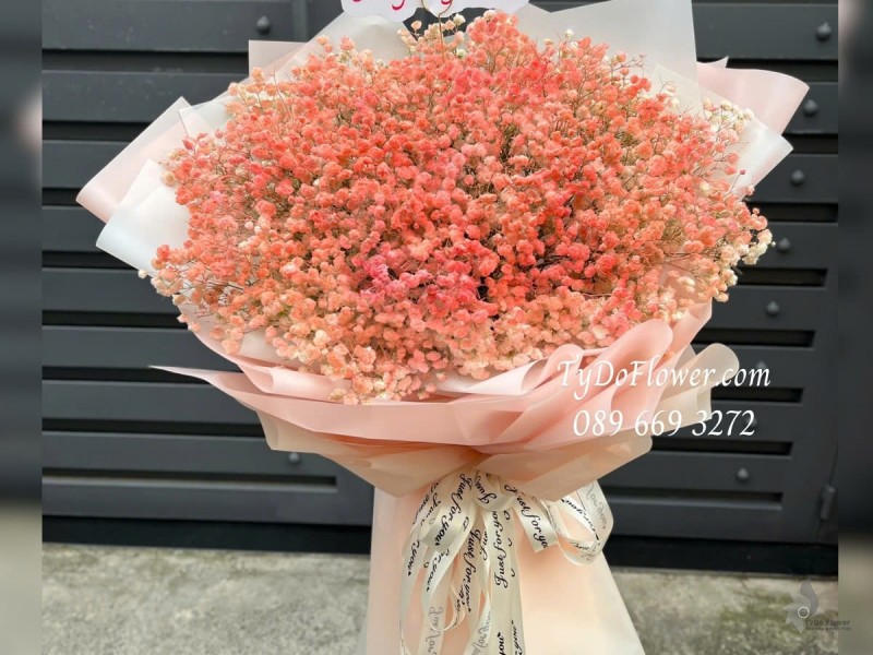 B012547 BÓ HOA CHÚC MỪNG SINH NHẬT MẸ Thiết kế Hoa Baby Đỏ