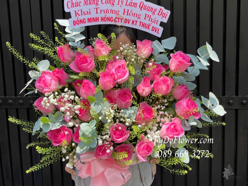 G0425295 GIỎ HOA CHÚC MỪNG KHAI TRƯƠNG HỒNG PHÁT Thiết kế Hoa Hồng Sen Phật