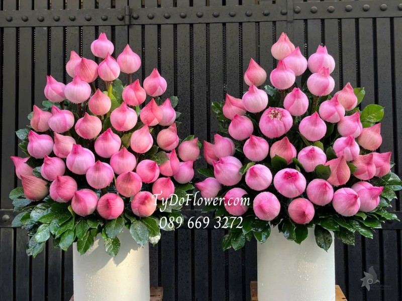G0325328 MỘT CẶP 02 LẴNG HOA SEN HỒNG Trang trí Gia Tiên, bàn thờ cúng, dâng lễ Phật