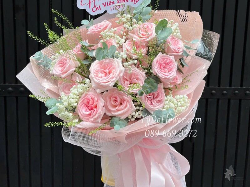 B0425336 BÓ HOA CHÚC MỪNG SINH NHẬT Thiết kế Hoa Hồng Pink Ohara Roses