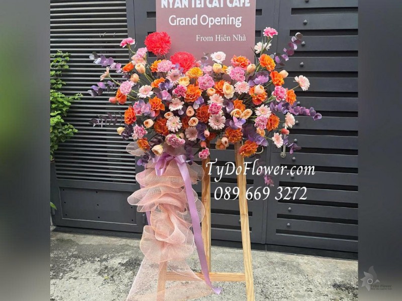 KCM0725502 KỆ HOA CHÚC MỪNG KHAI TRƯƠNG GRAND OPENING Thiết kế Hoa hồng, cúc mẫu đơn, đồng tiền mini