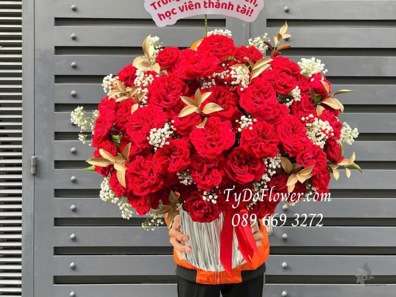 G0725533 GIỎ HOA CHÚC MỪNG KHAI TRƯƠNG HỒNG PHÁT Thiết kế Hoa Hồng Đỏ Ohara