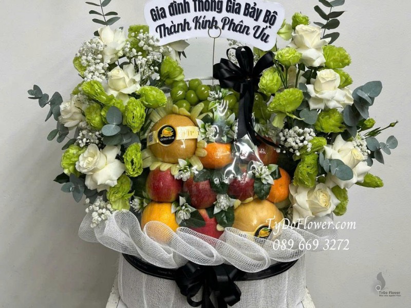 G0925757 GIỎ HOA TRÁI CÂY TANG LỄ CHIA BUỒN Thành Kính Phân Ưu