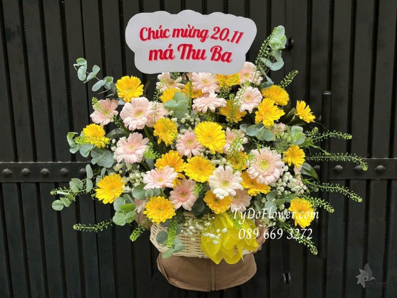 G1125910 GIỎ HOA CHÚC MỪNG 20-11 Thiết kế hoa đồng tiền mini