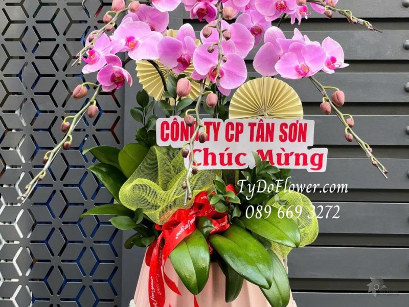 L0126038 CHẬU 06 CÀNH LAN HỒ ĐIỆP HỒNG Thiết kế phụ kiện trang trí