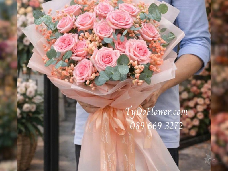 B0126057 Bó Hoa Hồng Pink Ohara Rose Chúc Em Hạnh Phúc