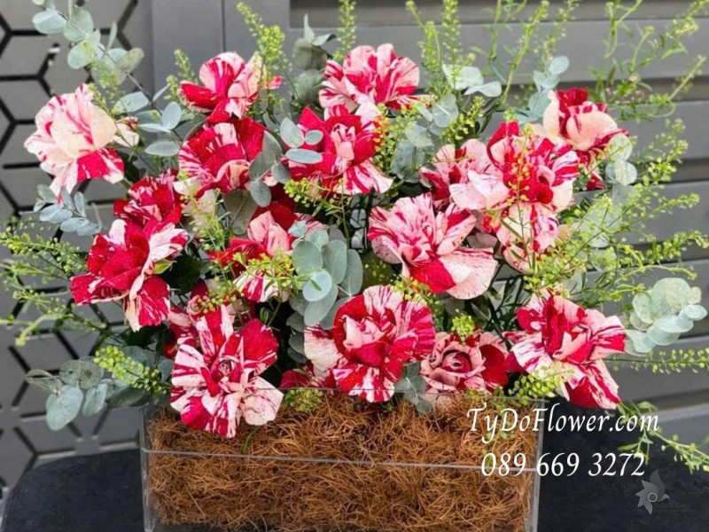 B0226096 GIỎ HOA HỒNG ĐỎ KẸO Thiết kế gấp cánh hoa nghệ thuật trong hộp Mica cao cấp