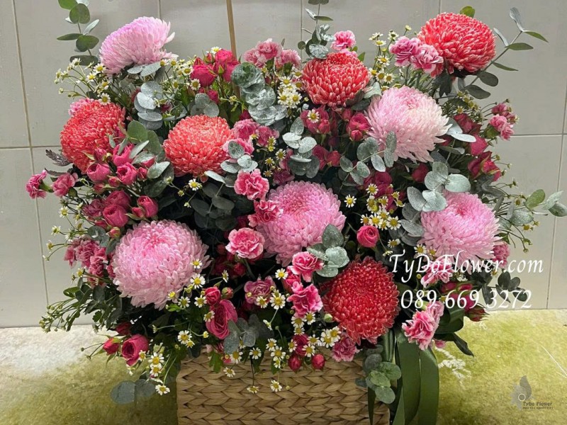 G0226097 GIỎ HOA CÚC MẪU ĐƠN HỒNG Hoa chúc mừng sinh nhật chị