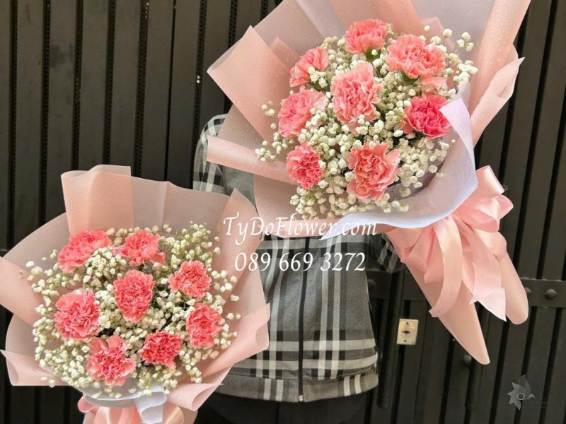 B0226197 ĐẶT TỪ 02 BÓ HOA CHÚC MỪNG thiết kế hoa phăng hồng