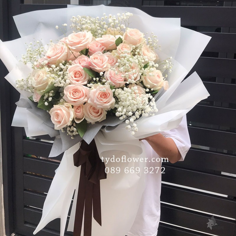 BÓ HOA CHÚC MỪNG B02002 - Bó Hoa Hồng Kem