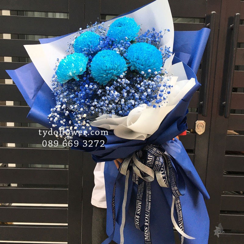 BỎ HOA CHÚC MỪNG BO2006 - Cúc Mẫu Đơn Xanh