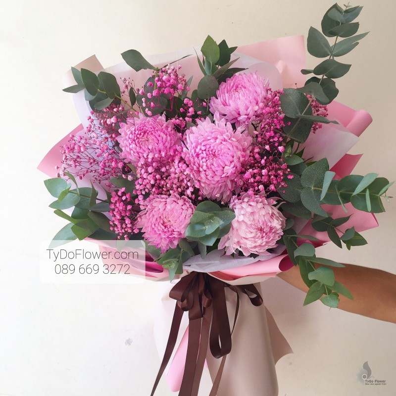 BÓ HOA CHÚC MỪNG BO1013 - Cúc mẫu đơn hồng