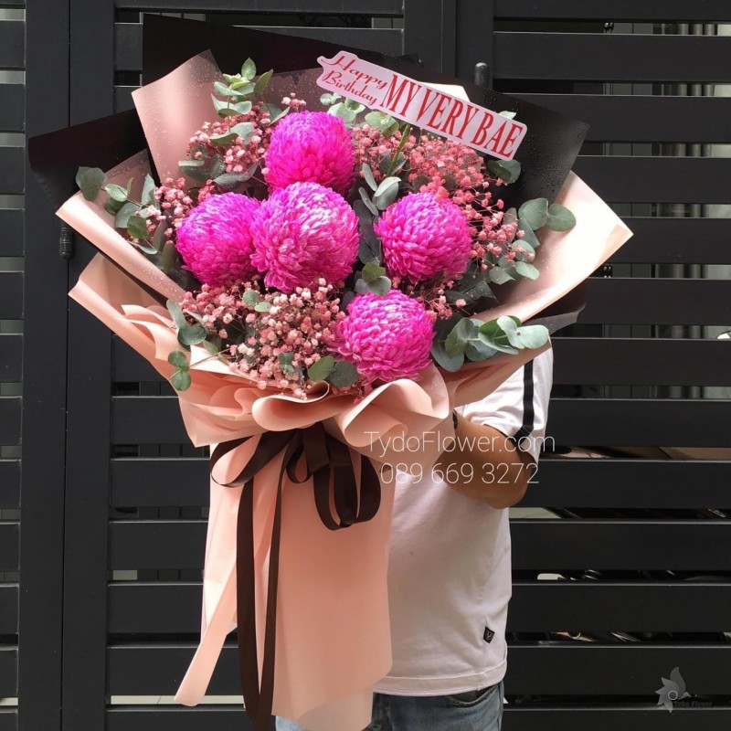 BÓ HOA CHÚC MỪNG BO7221 - Cúc Mẫu Đơn Hồng