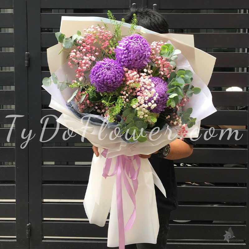 BÓ HOA CHÚC MỪNG BO10224 Bó hoa cúc mẫu đơn tím