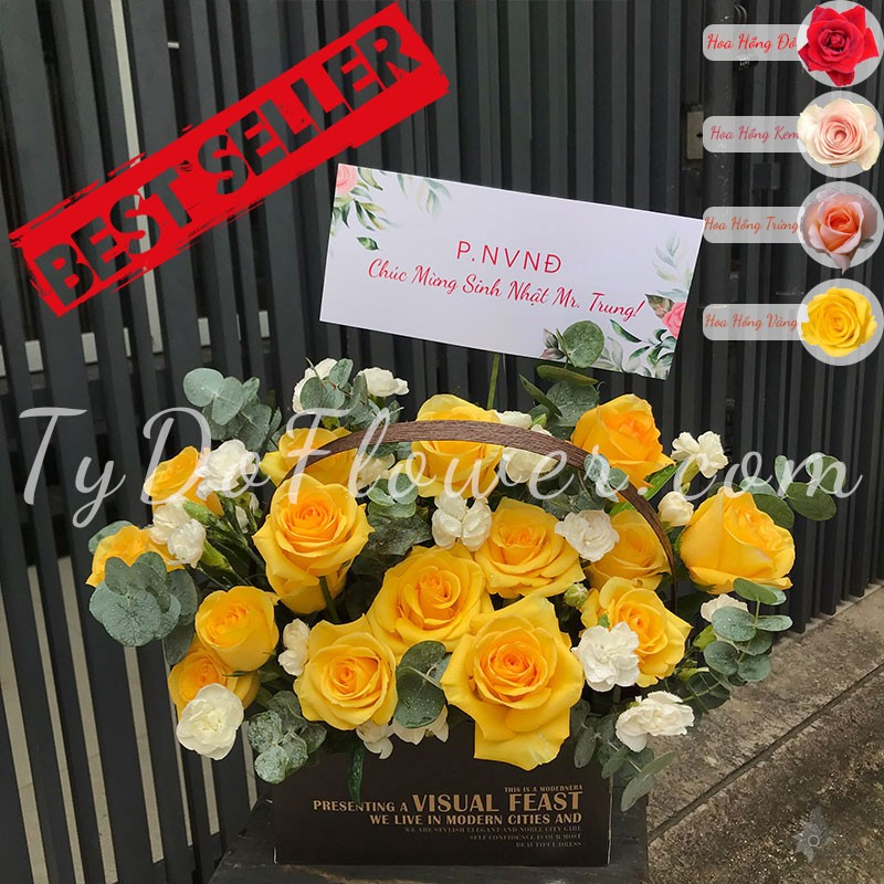 G1022105 GIỎ HOA CHÚC MỪNG SINH NHẬT Giỏ Hoa Hồng Vàng