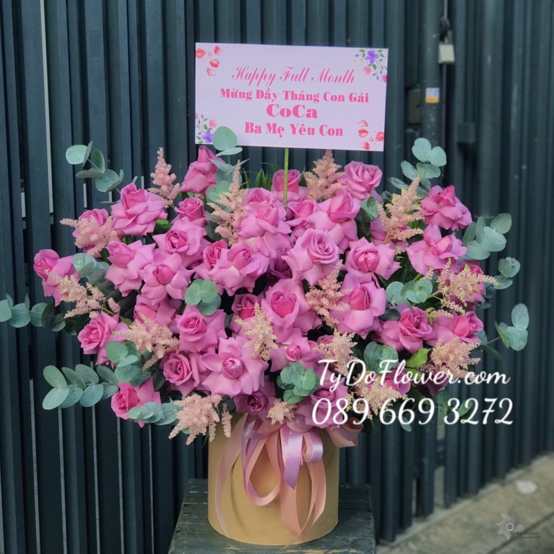 G122273 GIỎ HOA HỒNG TÍM GIỎ HOA CHÚC MỪNG