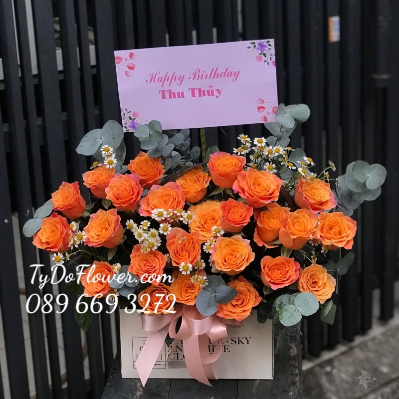 G122274 GIỎ HOA HỒNG CAM SPIRIT ROSE GIỎ HOA CHÚC MỪNG SINH NHẬT