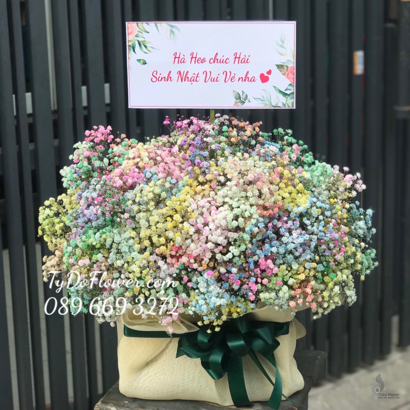 G122288 GIỎ HOA BABY RAINBOW CẮM TRÒN CÁC MẶT GIỎ HOA CHÚC MỪNG SINH NHẬT