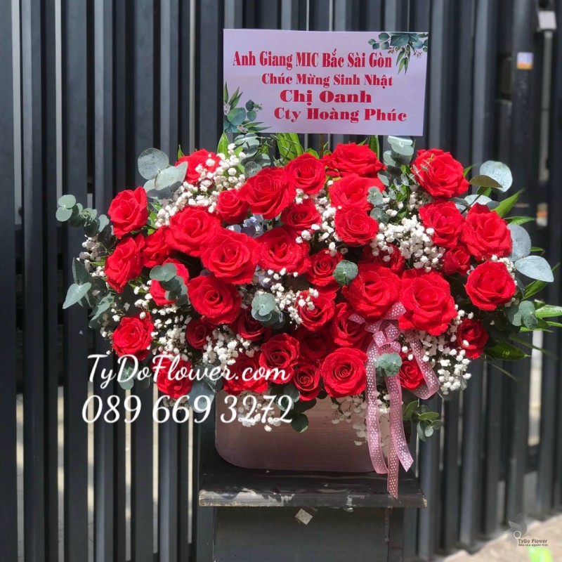 G0123181 GIỎ HOA HỒNG ĐỎ HOA CHÚC MỪNG SINH NHẬT