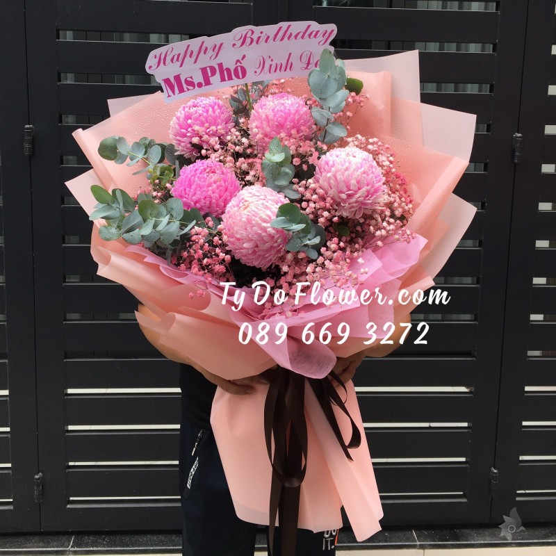 B0123213 BÓ HOA CÚC MẪU ĐƠN HOA CHÚC MỪNG