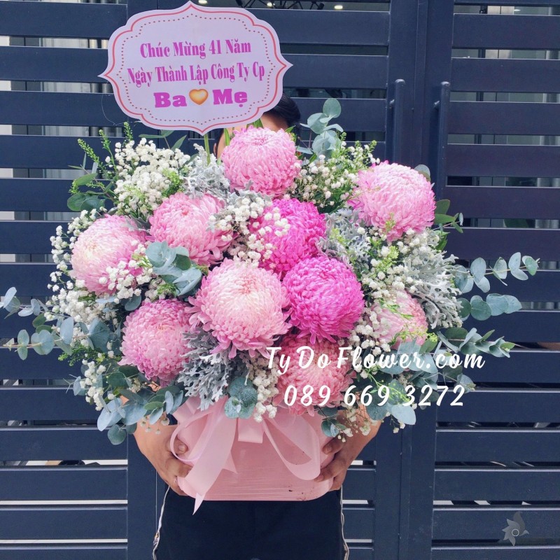 G0123266 GIỎ HOA CÚC MẪU ĐƠN HỒNG HOA CHÚC MỪNG