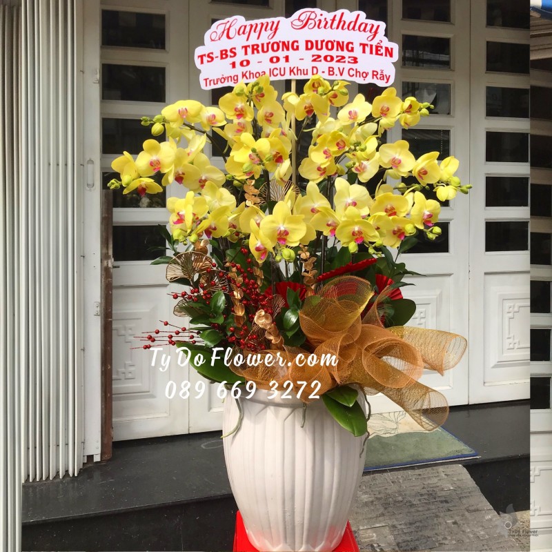 L0123289 CHẬU 18 CÀNH HỒ ĐIỆP VÀNG