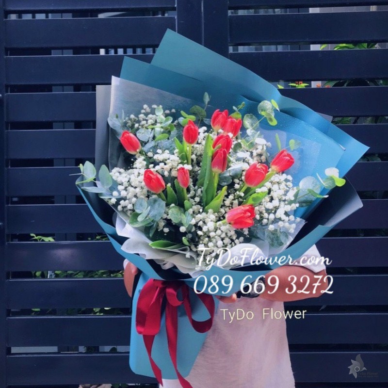 B0323316 BÓ HOA TULIP ĐỎ HOA CHÚC MỪNG