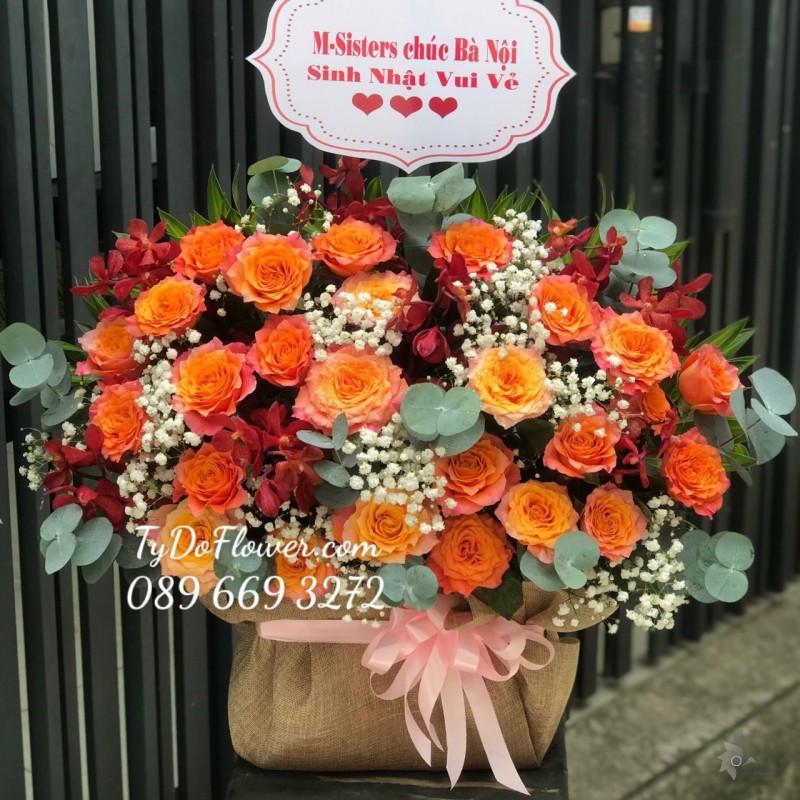 GIỎ HOA HỒNG CAM SPIRIT ROSES HOA CHÚC MỪNG SINH NHẬT