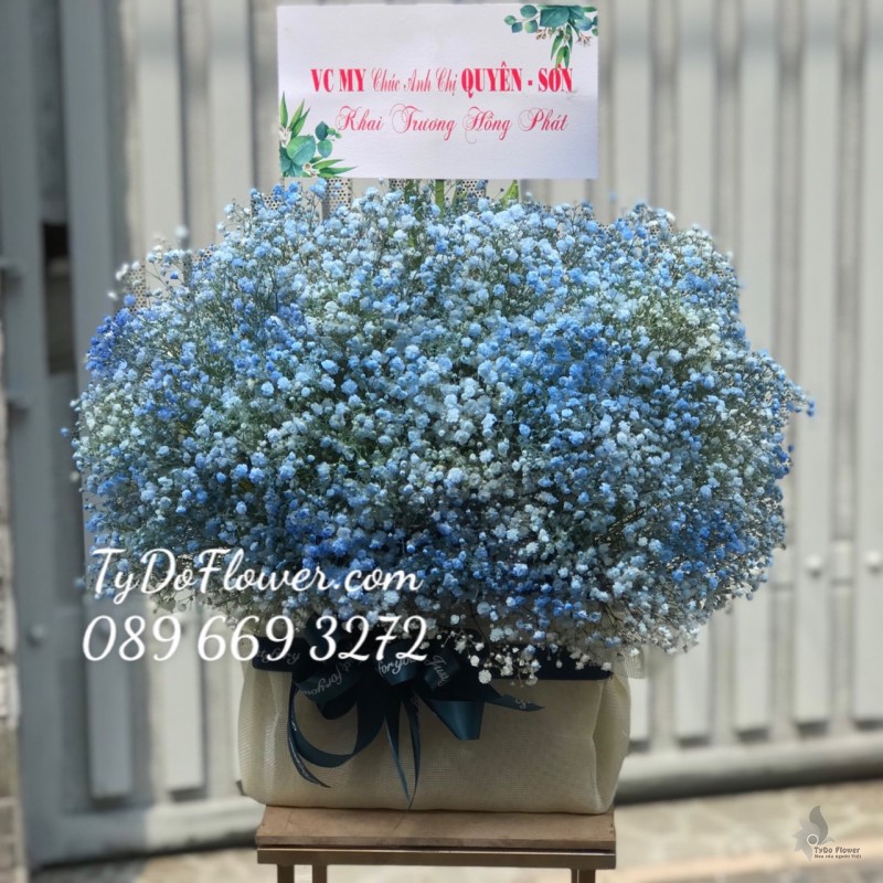 G0323359 GIỎ HOA BABY XANH HOA CHÚC MỪNG KHAI TRƯƠNG