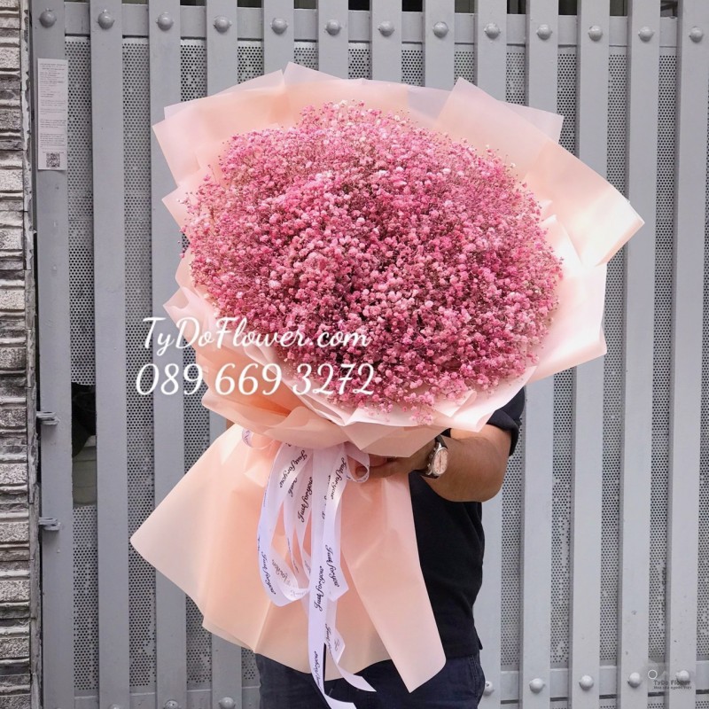 B0323362 BÓ HOA BABY HỒNG  HOA CHÚC MỪNG