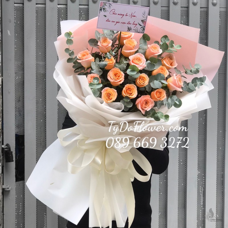 B0323379 BÓ HOA HỒNG CAM CARROT ROSES HOA CHÚC MỪNG