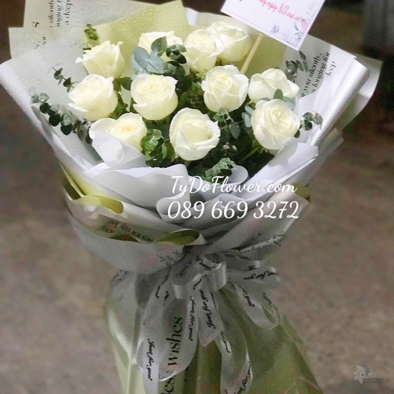 B0323381 BÓ HOA HỒNG TRẮNG HOA CHÚC MỪNG