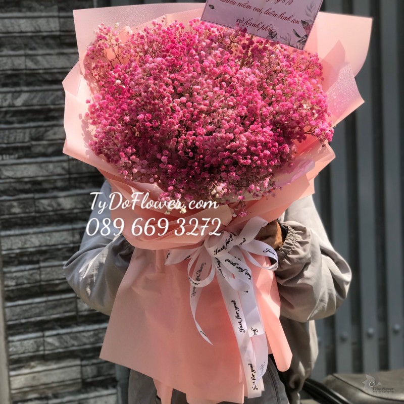 B0323388 BÓ HOA BABY HỒNG HOA CHÚC MỪNG
