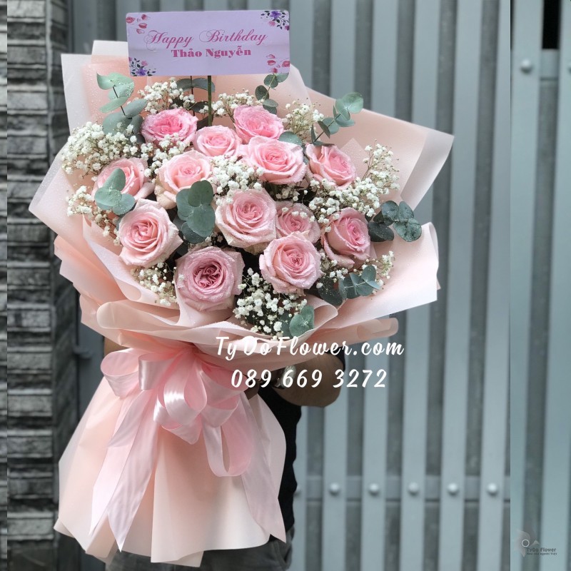 B0323393 BÓ HOA HỒNG OHARA PINK ROSES Hoa Chúc Mừng Sinh Nhật